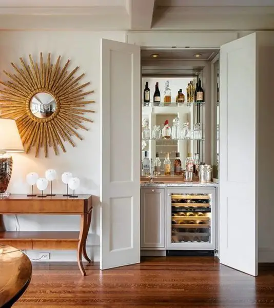 A bar area is the perfect alternative for a closet (Daily Herald)