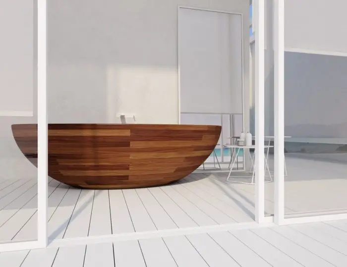 Wood bathtub is warm and inviting (icreatived.com)