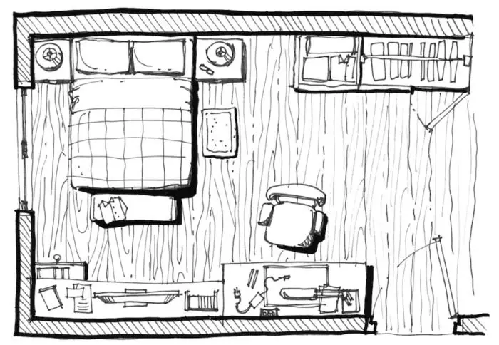 bedroom interior plan layout hand illustration | via apartmentguide.com