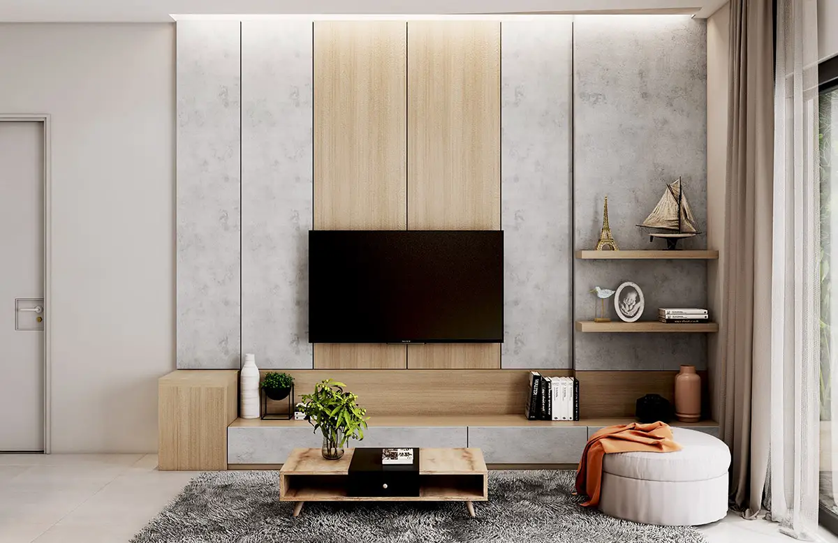 using different materials to create a stunning TV design idea