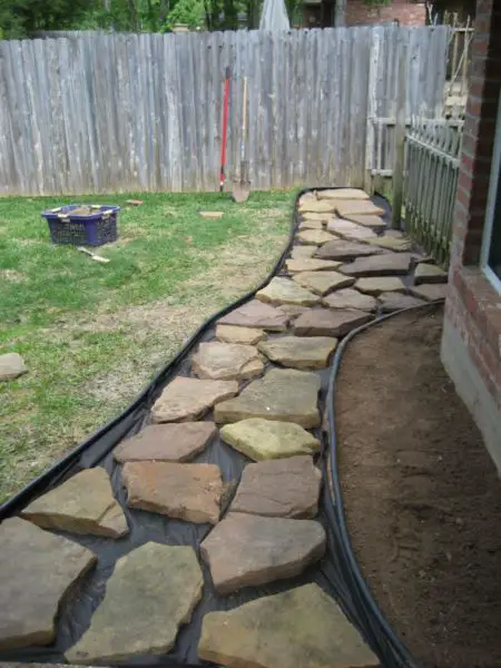 Making a flagstone pathway is the easy and inexpensive solution.