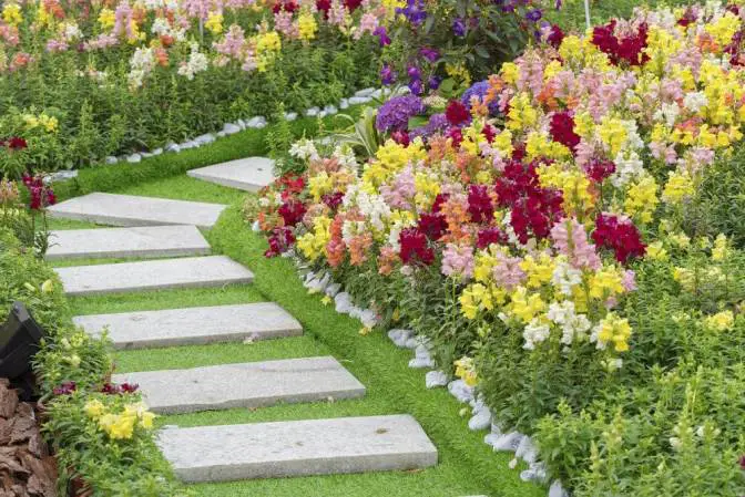 Rectangular Pavers Flowers Garden