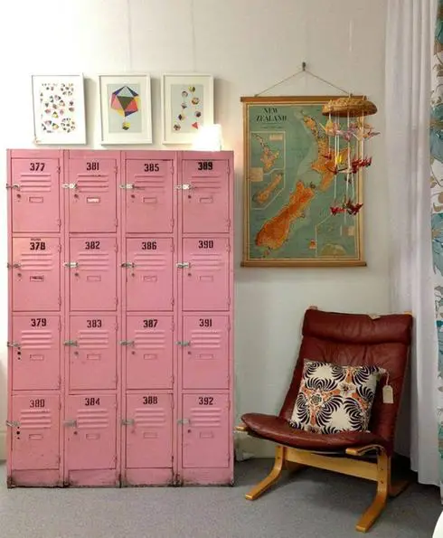 Antique lockers in vintage pink